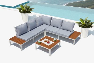 Salon de jardin bas 5 places en aluminium gris et blanc FIRA