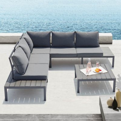 Salon de jardin bas 5 places en aluminium gris foncé FIRA