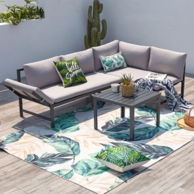 Salon de jardin bas avec canapé inclinable gris foncé KATEA