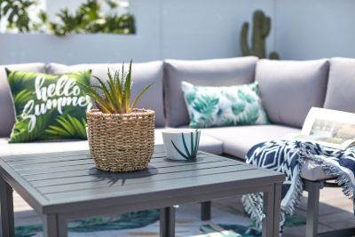 Salon de jardin bas avec canapé inclinable gris foncé KATEA