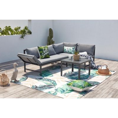 Salon de jardin bas avec canapé inclinable gris foncé KATEA