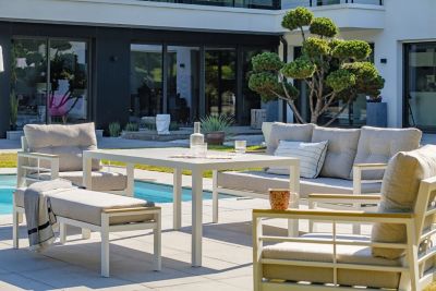 Salon de jardin bas Cayenne aluminium blanc DCB Garden 7 personnes