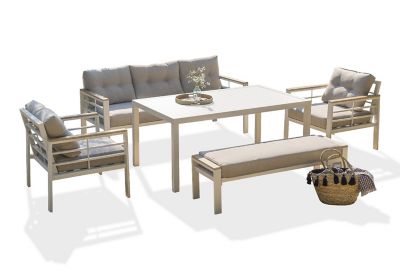 Salon de jardin bas Cayenne aluminium blanc DCB Garden 7 personnes