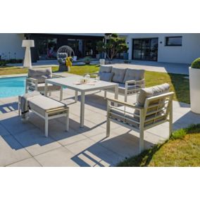 Salon de jardin bas Cayenne aluminium blanc DCB Garden 7 personnes