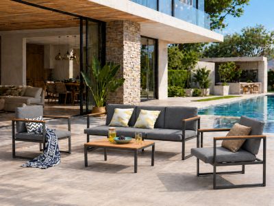 Salon de jardin bas en aluminium gris TAHINA
