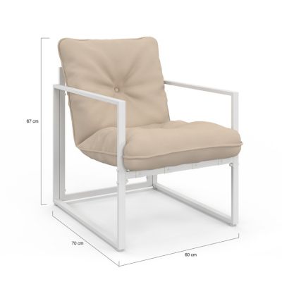 Salon de jardin bas NAIROBI 8 places salon d'angle en acier blanc et coussins beiges