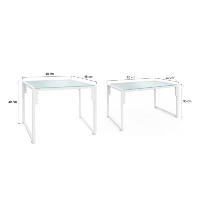 Salon de jardin bas NAIROBI 8 places salon d'angle en acier blanc et coussins beiges