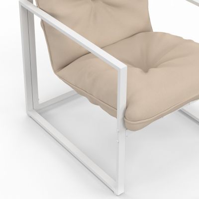 Salon de jardin bas NAIROBI 8 places salon d'angle en acier blanc et coussins beiges