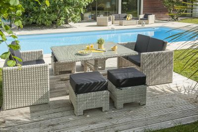 Salon de jardin bas Océane résine tressée crème DCB Garden 8 personnes