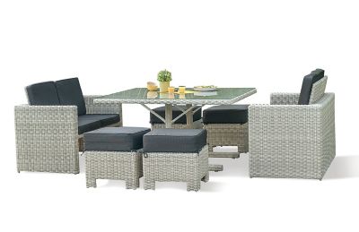 Salon de jardin bas Océane résine tressée crème DCB Garden 8 personnes
