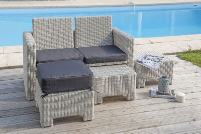 Salon de jardin bas Océane résine tressée crème DCB Garden 8 personnes
