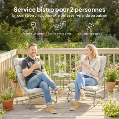 Salon de jardin bistro 3 pièces 2 personnes métal gris