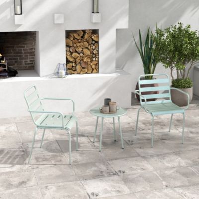 Salon de jardin bistro - table basse ronde dia. 60 cm 2 chaises empilables - acier thermolaqué vert de gris