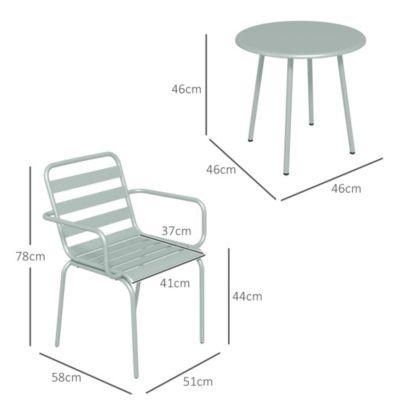 Salon de jardin bistro - table basse ronde dia. 60 cm 2 chaises empilables - acier thermolaqué vert de gris