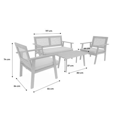 Salon de jardin. Bohémia. cannage carré. canapé 2 places. 2 fauteuils. 1 table basse 117x64x74 cm