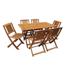 Salon de jardin bois exotique "Hongkong"  Table pliante + 6 chaises pliantes