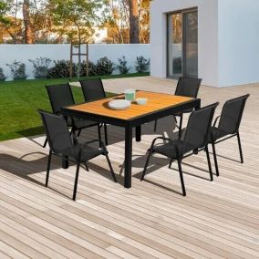 Salon de Jardin Bois Noir - Table Extensible 35/270cm - 12 chaises - Mobilier Extérieur Jardin Terasse