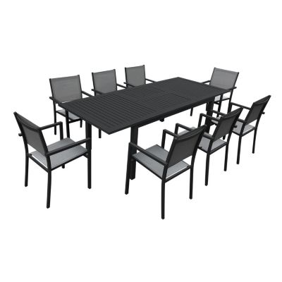 Salon de jardin CAPRI extensible en textilène gris 8 places - aluminium anthracite - HAPPY GARDEN