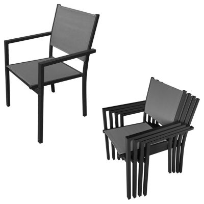 Salon de jardin CAPRI extensible en textilène gris 8 places - aluminium anthracite - HAPPY GARDEN