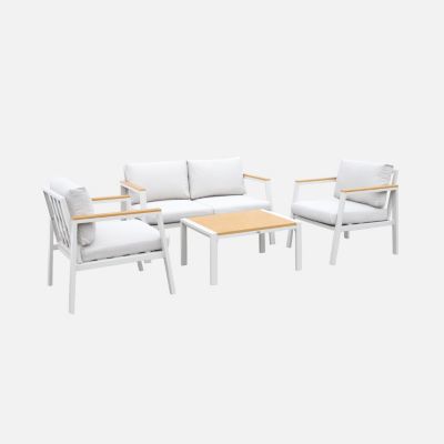 Salon de jardin Casoria. beige. aluminium et polywood 4 places. 1 canapé. 2 fauteuils. 1 table basse