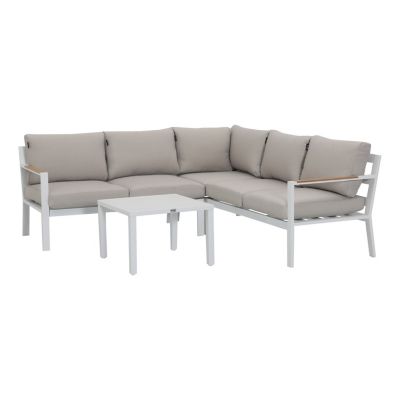 Salon de jardin d'angle design en aluminium 5 places - blanc beige - PASSY