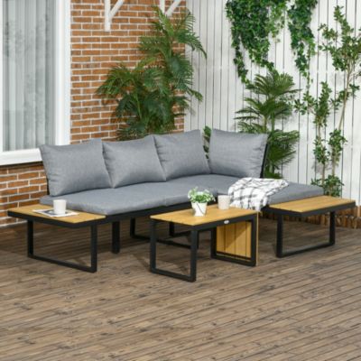 Salon de Jardin d'angle modulable avec table basse aluminium 5 places 3 pièces 8 coussins inclus gris