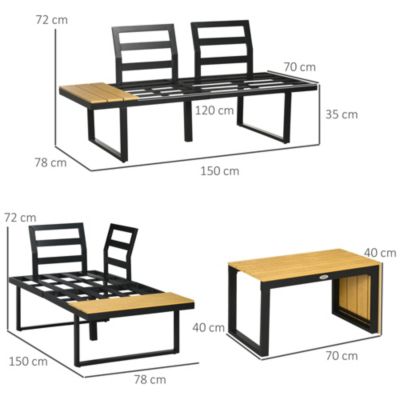Salon de Jardin d'angle modulable avec table basse aluminium 5 places 3 pièces 8 coussins inclus gris