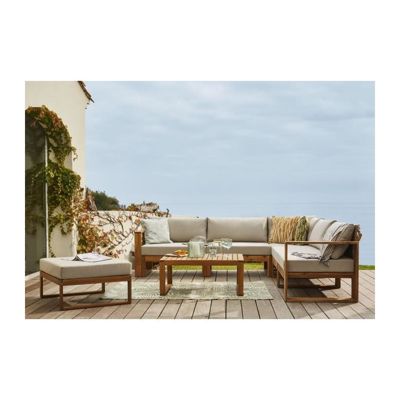 Salon de jardin d'angle modulable LEVATA XL - Bois d'acacia - 8 personnes - Gris de lin + Housse incluse