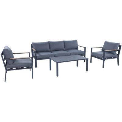 Salon de jardin design en aluminium 5 Places - Gris anthracite et naturel - MABILLON