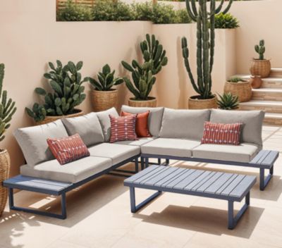 Salon de jardin  en acier coloris beige - 6 places places -  cavalaire beige - ozalide