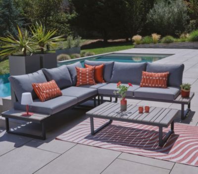 Salon de jardin  en acier coloris gris perle - 6 places places -  cavalaire gris - ozalide