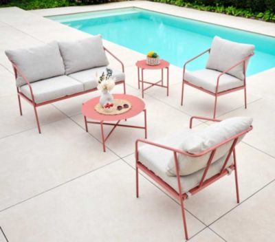 Salon de jardin  en acier coloris terracotta - 4 places places -  cap ferret - ozalide