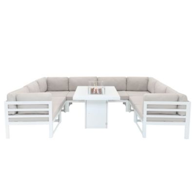 Salon de Jardin en Aluminium 8 Personnes & Table Foyer au Gaz - Blanc