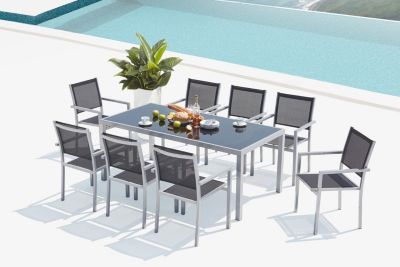 Salon de jardin en aluminium et toile PVC 8 places SALERNE