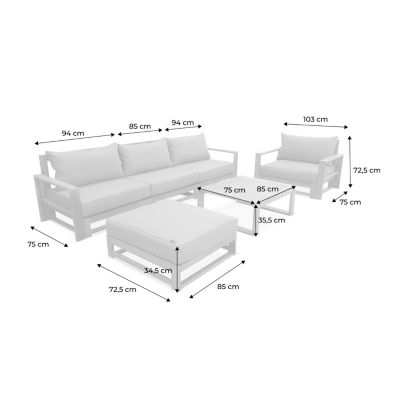 Salon de jardin en bois 5 places - kaki. canapé. fauteuils et table basse en acacia. 6 éléments modulables. 273 x 75 x 72.5cm