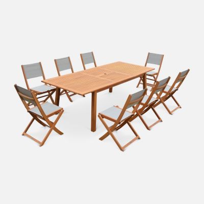 Salon de jardin en bois extensible - Almeria - Grande table 180/240cm avec rallonge. 8 chaises. en bois d'Eucalyptus huilé et