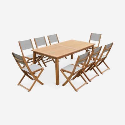 Salon de jardin en bois extensible - Almeria - Grande table 180/240cm avec rallonge. 8 chaises. en bois d'Eucalyptus huilé et