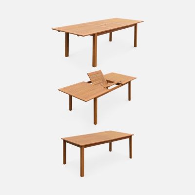 Salon de jardin en bois extensible - Almeria - Grande table 180/240cm avec rallonge. 8 chaises. en bois d'Eucalyptus huilé et