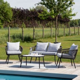 Salon de jardin en corde OUVEA gris clair - 4 places - Happy Garden