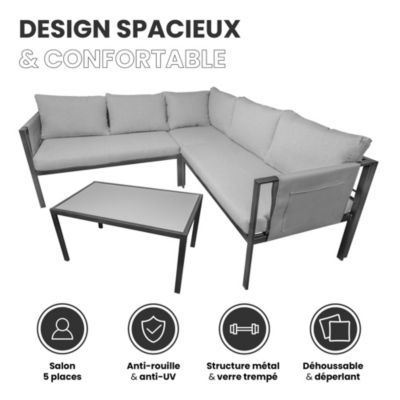 Salon de Jardin en Métal Gris 5 personnes Houat