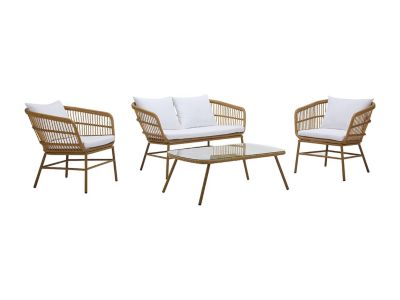 Salon de jardin en résine tressée : 1 canapé 2 places, 2 fauteuils et 1 table basse - Naturel clair - LOUSINI de MYLIA