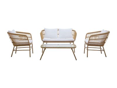 Salon de jardin en résine tressée : 1 canapé 2 places, 2 fauteuils et 1 table basse - Naturel clair - LOUSINI de MYLIA