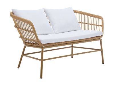Salon de jardin en résine tressée : 1 canapé 2 places, 2 fauteuils et 1 table basse - Naturel clair - LOUSINI de MYLIA