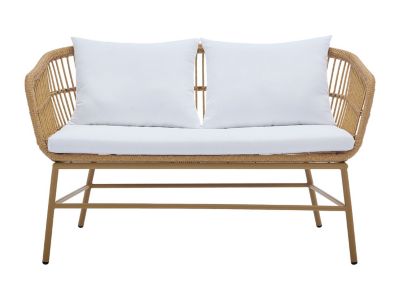Salon de jardin en résine tressée : 1 canapé 2 places, 2 fauteuils et 1 table basse - Naturel clair - LOUSINI de MYLIA