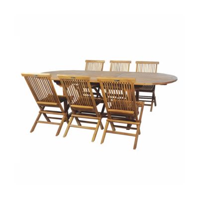 Salon de jardin en teck grade C Lombok : table ovale + 6 chaises