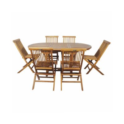 Salon de jardin en teck grade C Lombok : table ronde + 6 chaises