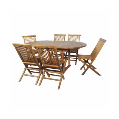 Salon de jardin en teck grade C Lombok : table ronde + 6 chaises