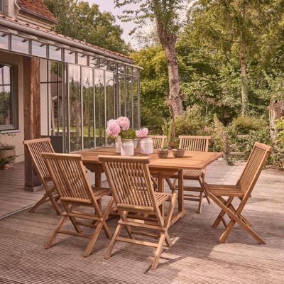 Salon de jardin en teck huilé extensible 6/8 places