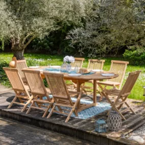 Salon de jardin en teck LOMBOK - table ovale extensible - 8 places - Happy Garden