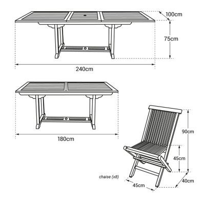 Salon de jardin en teck LOMBOK - table rectangulaire extensible - 8 places - Happy Garden